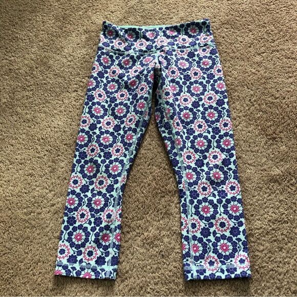 Lululemon Wunder Under Crop Size 4 Twiggy Printed Power Purple Aquamarine - Picture 5 of 10